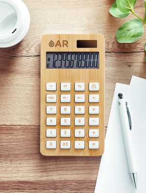 CALCUBIM Eco-Friendly 12-Digit Bamboo Calculator with Dual Power