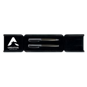 DERRICK Elegant Brass Twist Ball Pen and Roller Set in Box