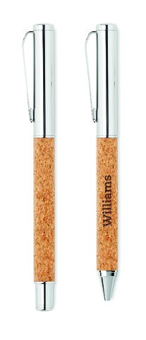QUERCUS Eco-Friendly Cork Barrel Metal Pen Set with Box