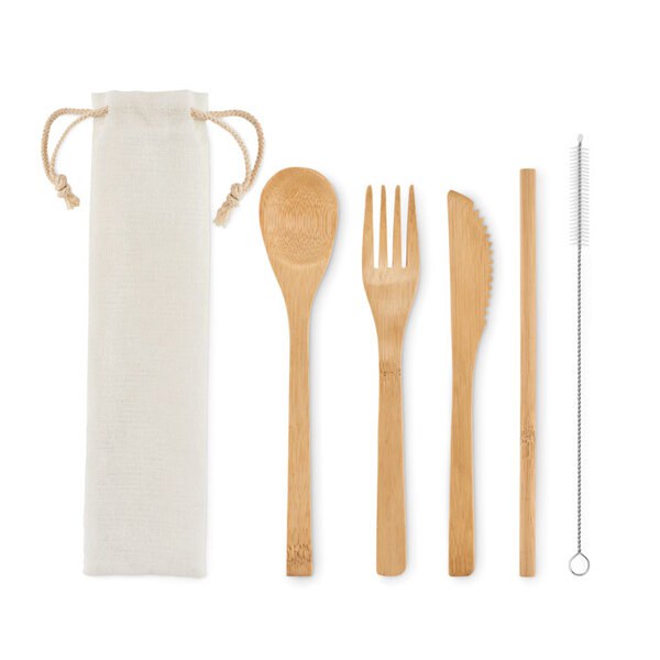 SETSTRAW Talheres em bambu com palhinha - GiftRetail MO6121