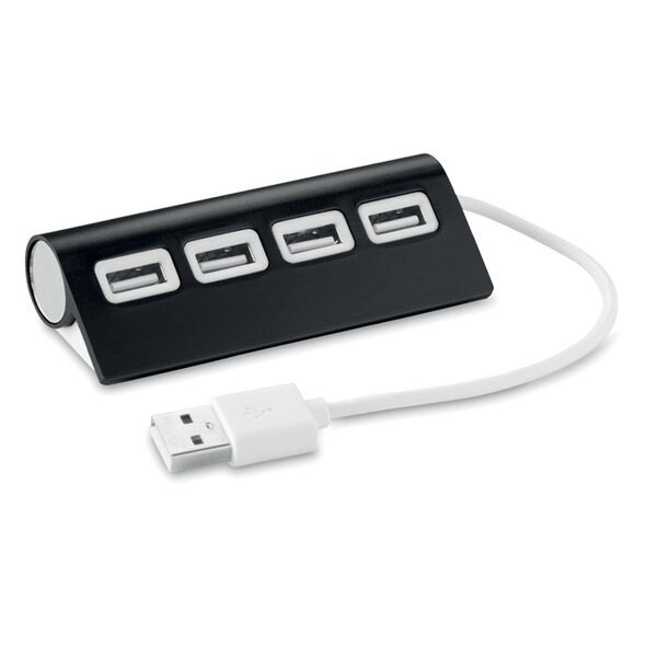 ALUHUB Compact Aluminum 4-Port USB 2.0 Hub with 14.5cm Cable - GiftRetail MO8853