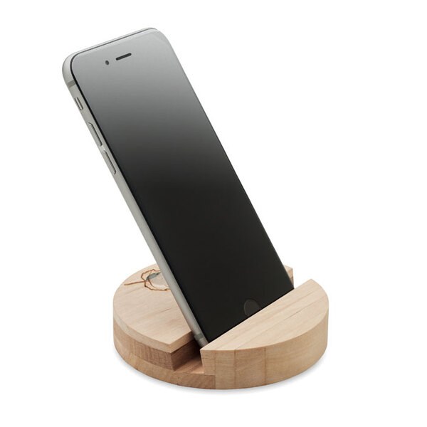 GROW ROUND STAND Suporte de telefone de bétula - GiftRetail MO6691