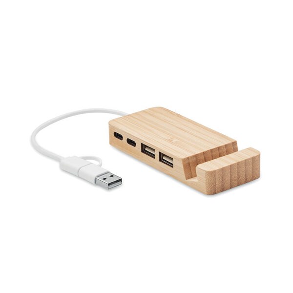 HUBSTAND Hub 4 portas USB em bambu - GiftRetail MO2144