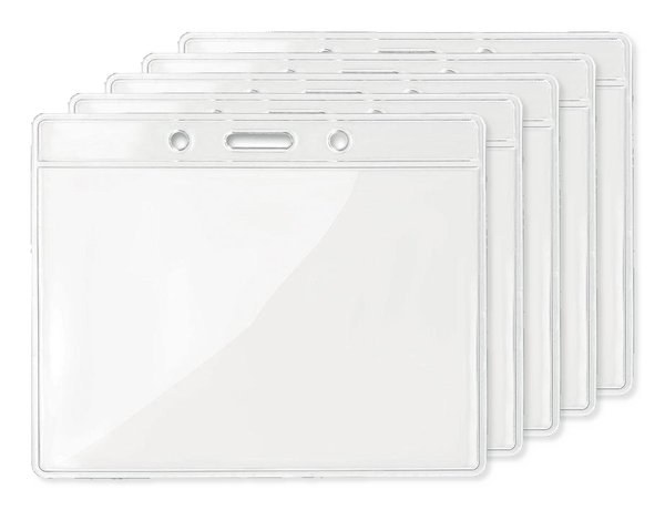 Pack of 5 GiftRetail MO8599 - BADGY Clear Plastic Badge Holder 10cm x 8cm for ID Cards