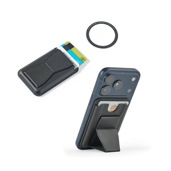 Porta-cartões magnético em PU, de fácil fixação na parte traseira do telemóvel, com bloqueio RFID